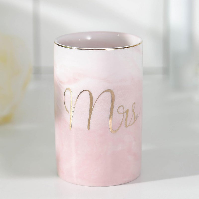 RabyLeo Marble ceramic mug, creative ceramic toothbrush holder, simple couple mouthwash cup. (Pink & A) - Image 2